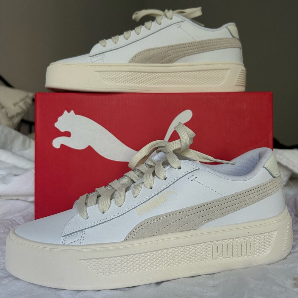 Puma White and Tan Sneakers with Retro Platform- NEW, never worn